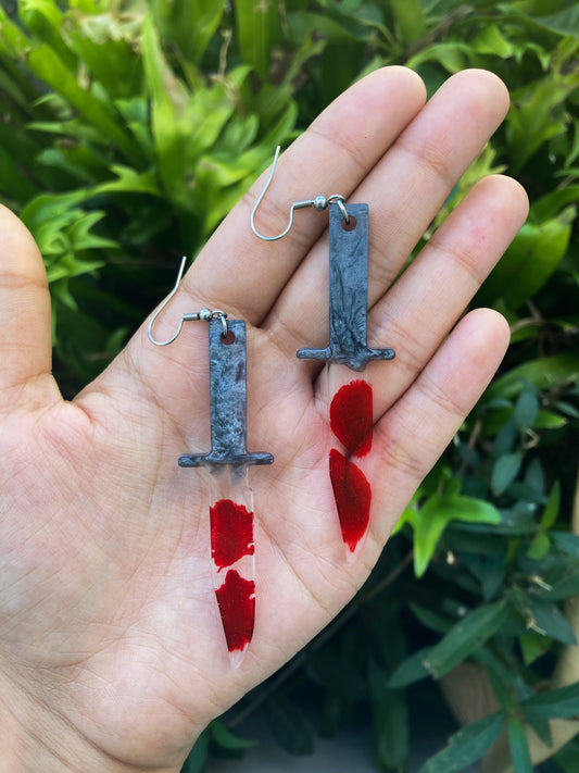 Bloody knife resin earrings