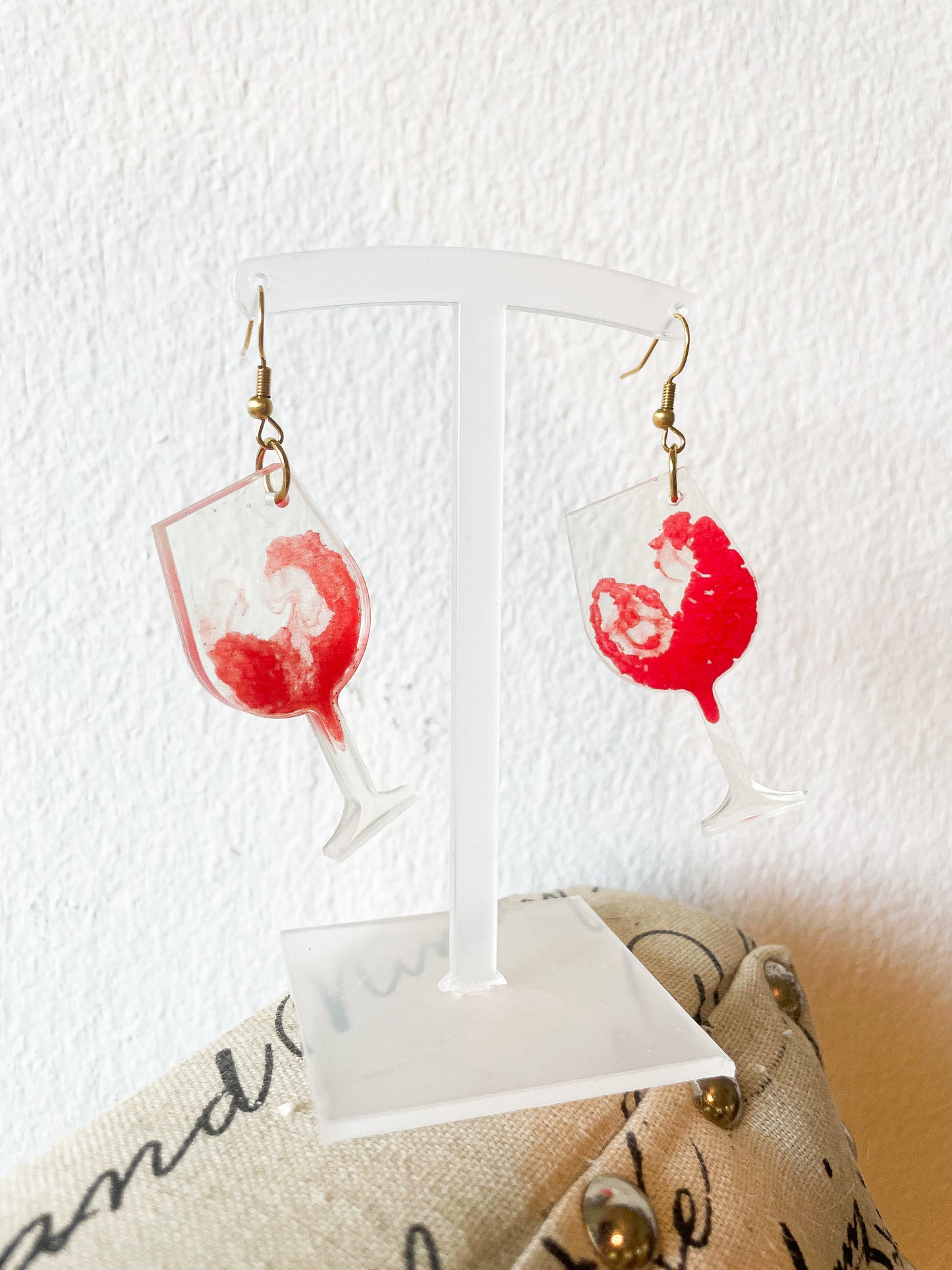 Glass of wine resin earrings