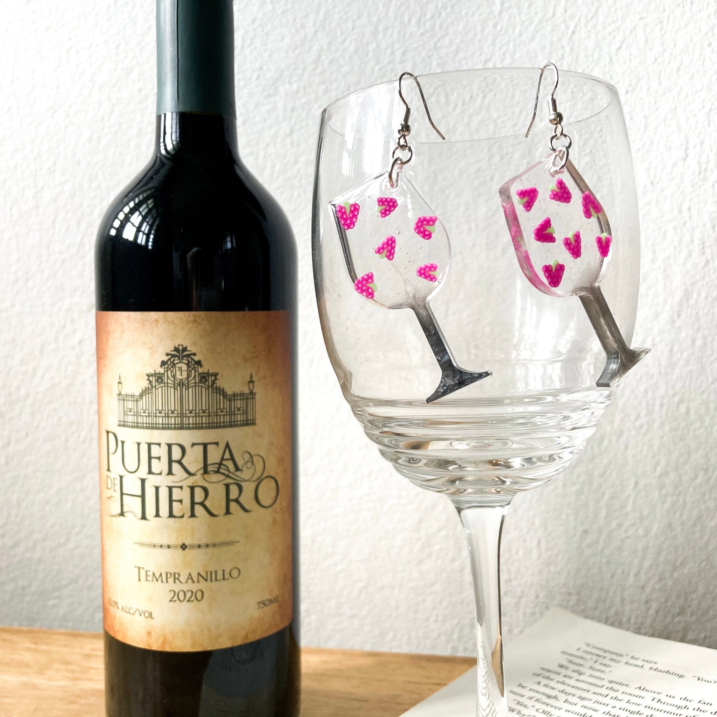 Glass of wine resin earrings