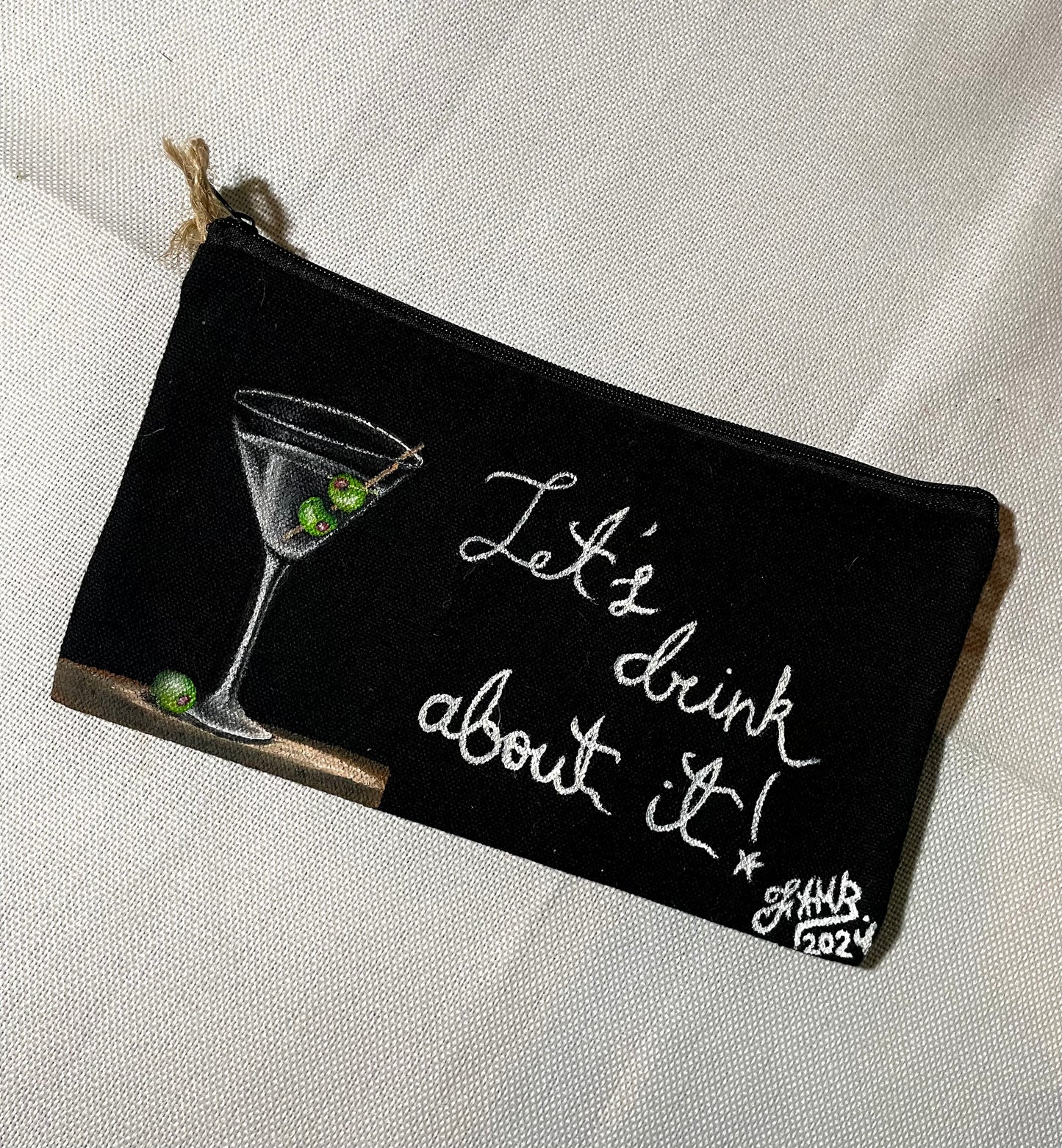“Let’s drink about it!” Martini painted bag