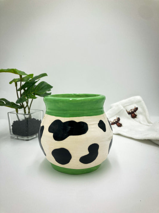 Cow ceramic makeup brush holder | pen holder