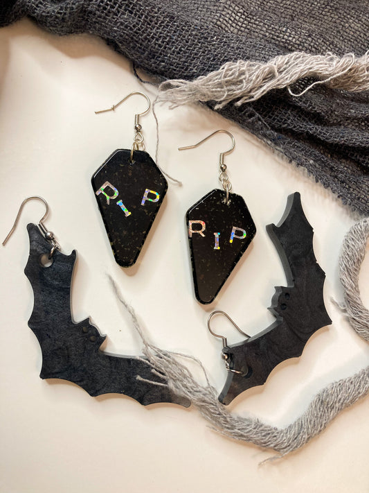 Bat and grave resin earrings