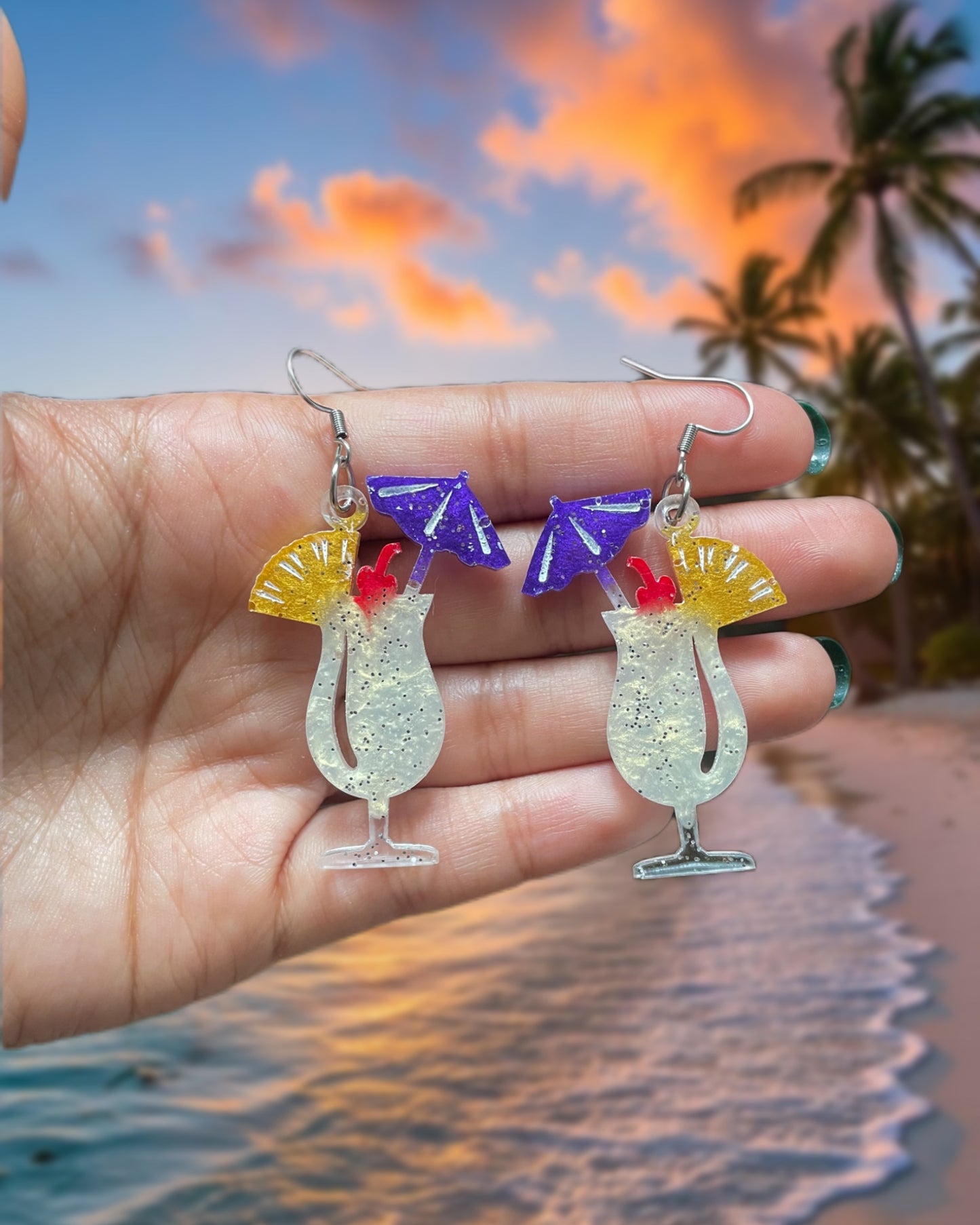Piña colada resin earrings