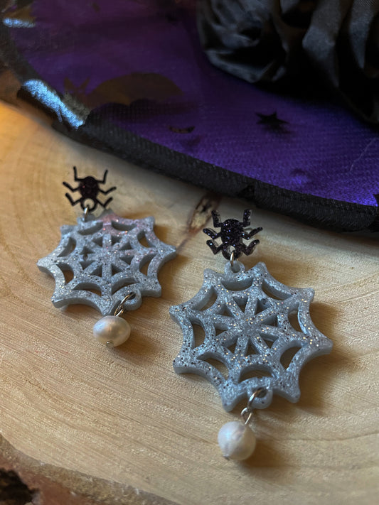 Spiderweb resin earrings