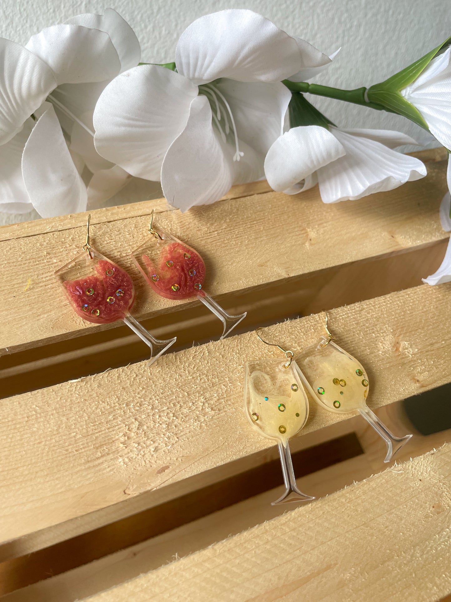 Glass of wine resin earrings