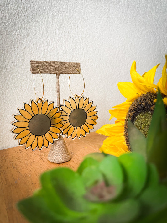 Sunflower hoop earrings