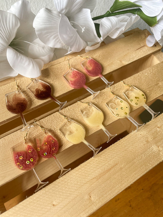Glass of wine resin earrings