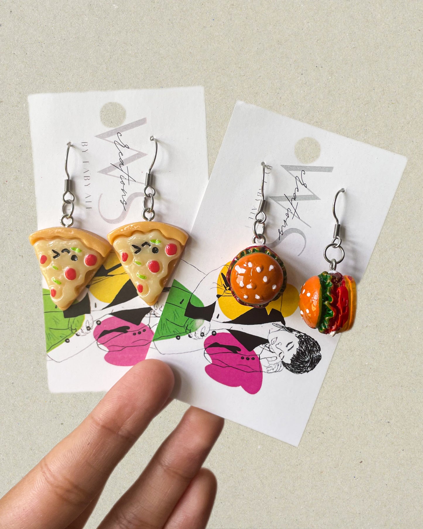 Pizza, hamburger and popcorn earrings