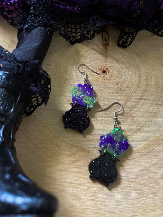 Witch cauldron resin earrings