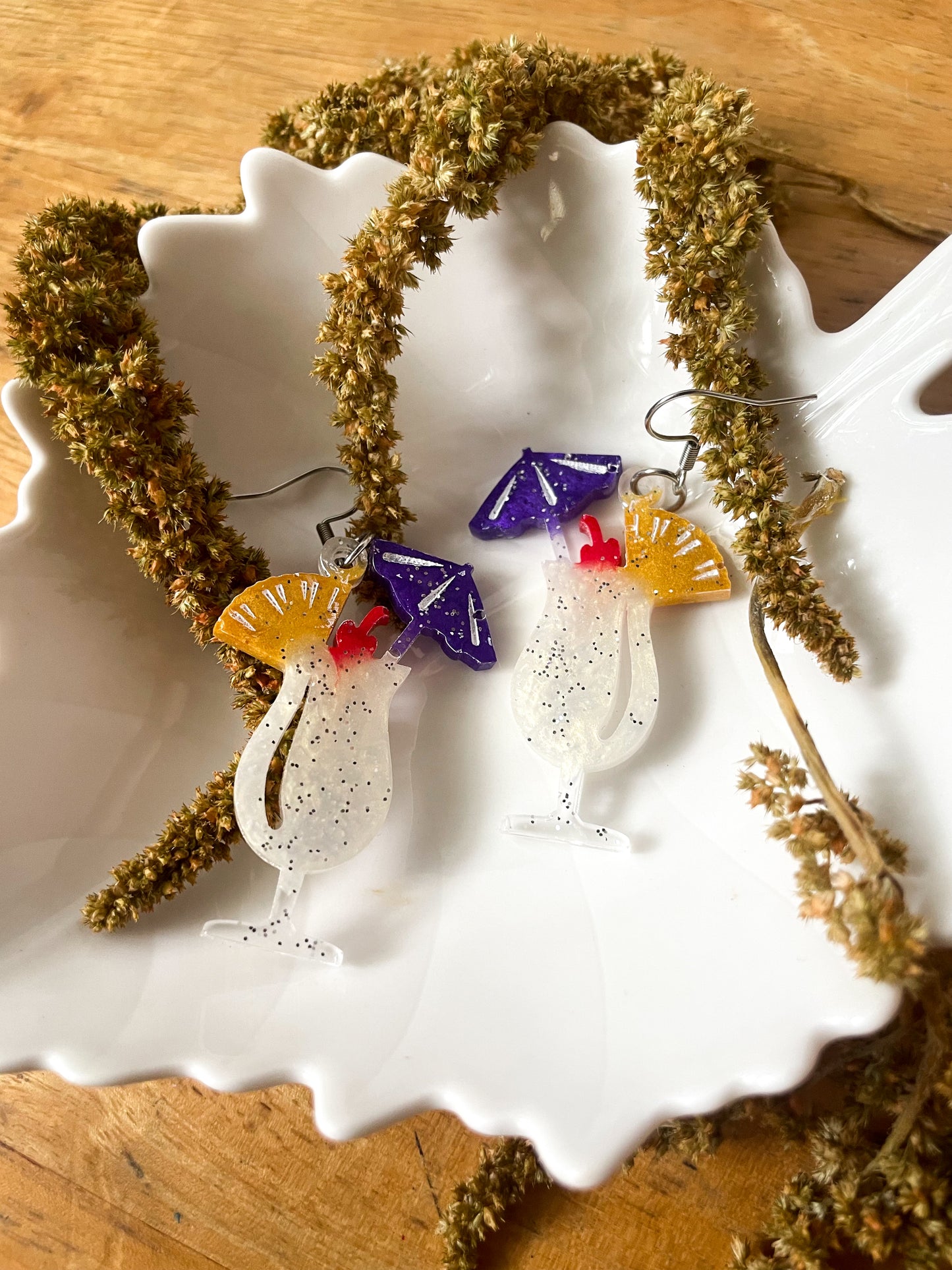 Piña colada resin earrings