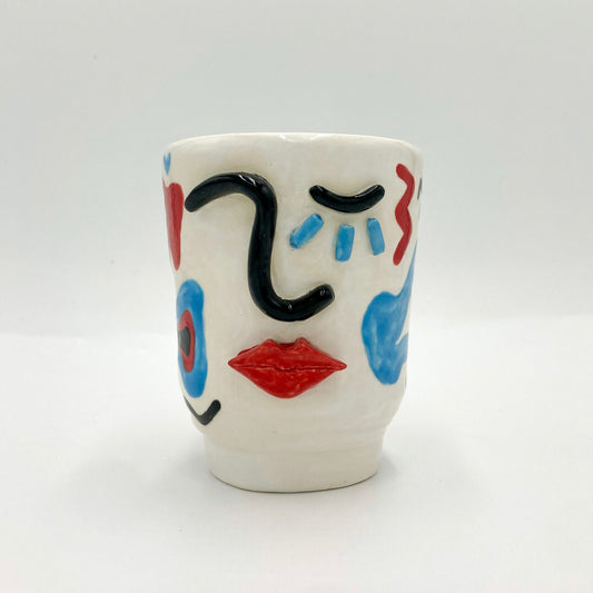 Abstract face ceramic makeup brush holder | pen holder